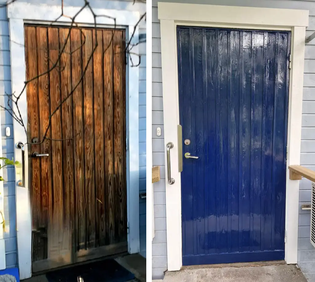 Måla ytterdörr i Bromma, södra Stockholm - före och efter